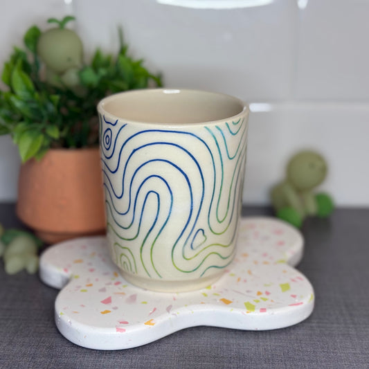 Blue and Green Topo Cup
