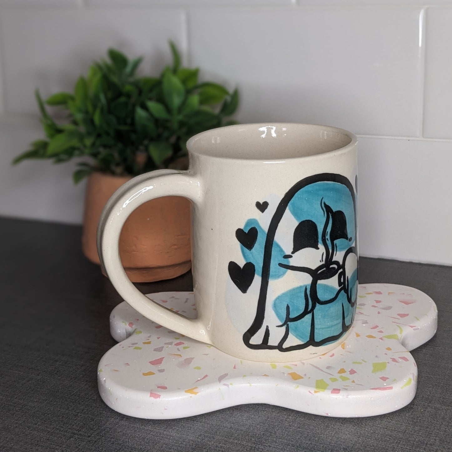 Cute Ghost with Mug - Blue and Gray