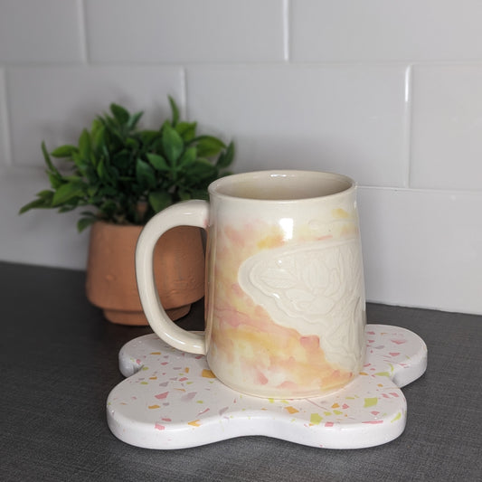 Watercolor & Carved Floral Moth Mug