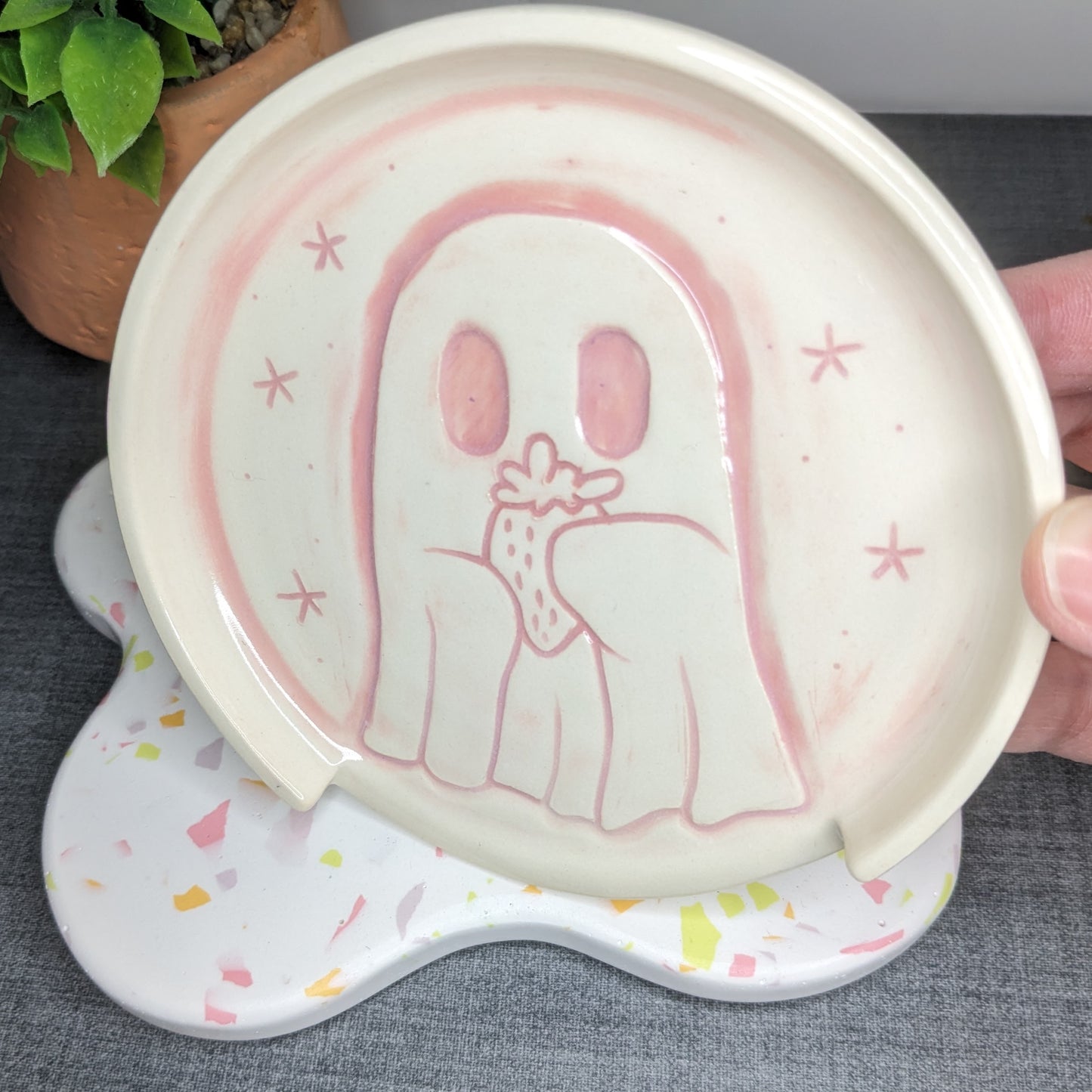 Ghost Holding a Strawberry Spoon Rest