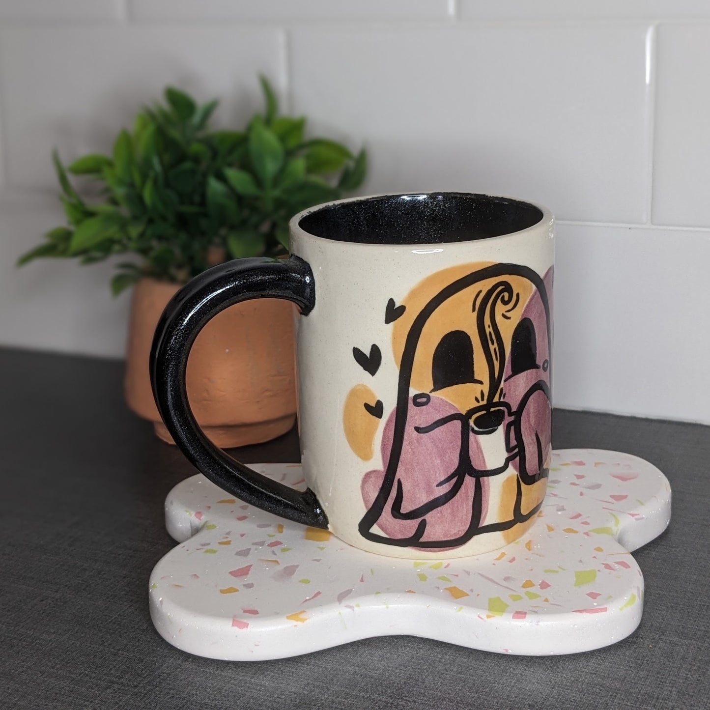 Cute Ghost with Mug - Purple and Brown