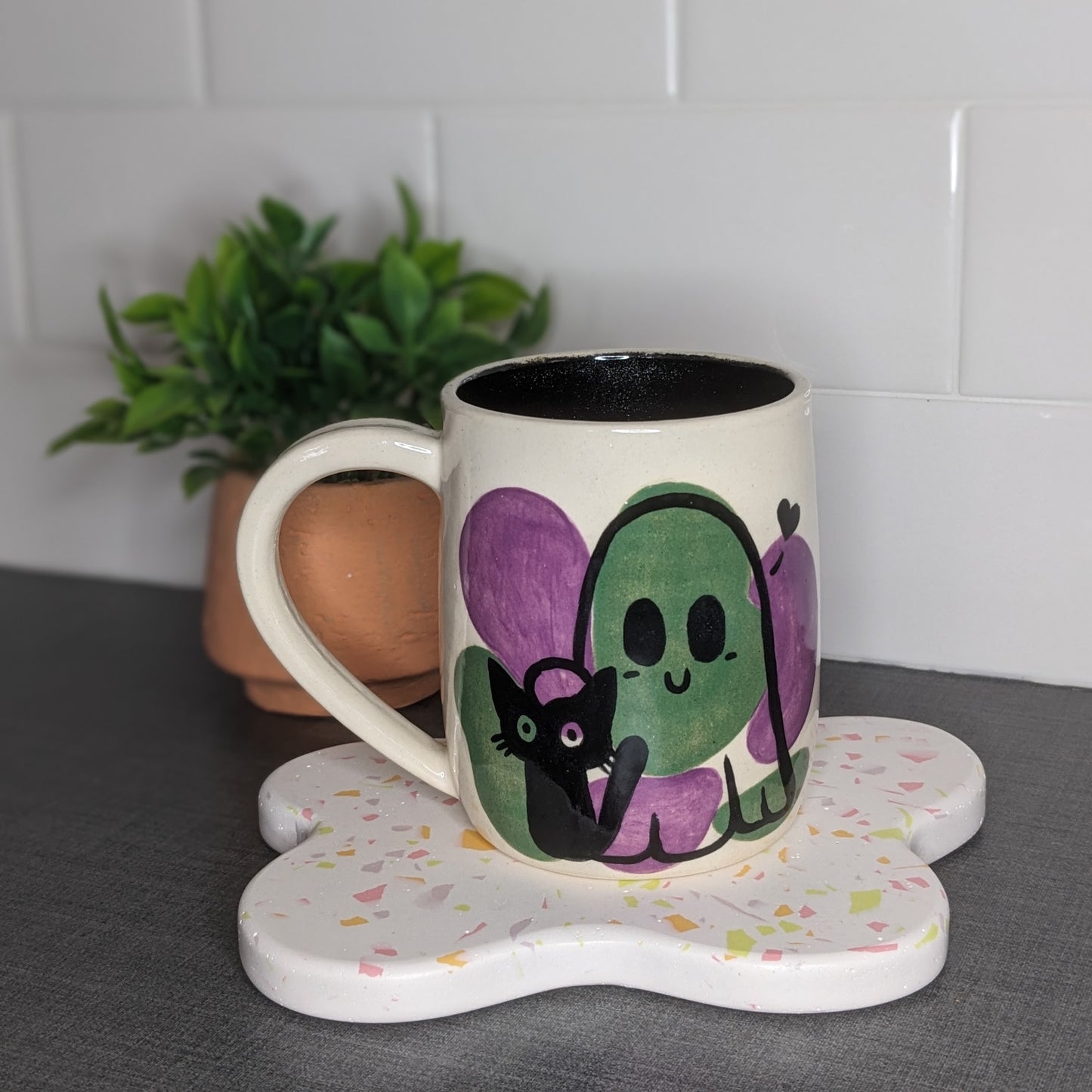 Cute Ghost with a Cat - Mug