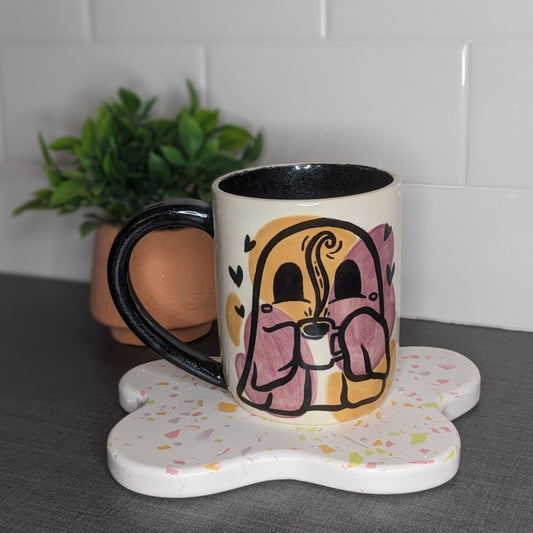 Cute Ghost with Mug - Purple and Brown