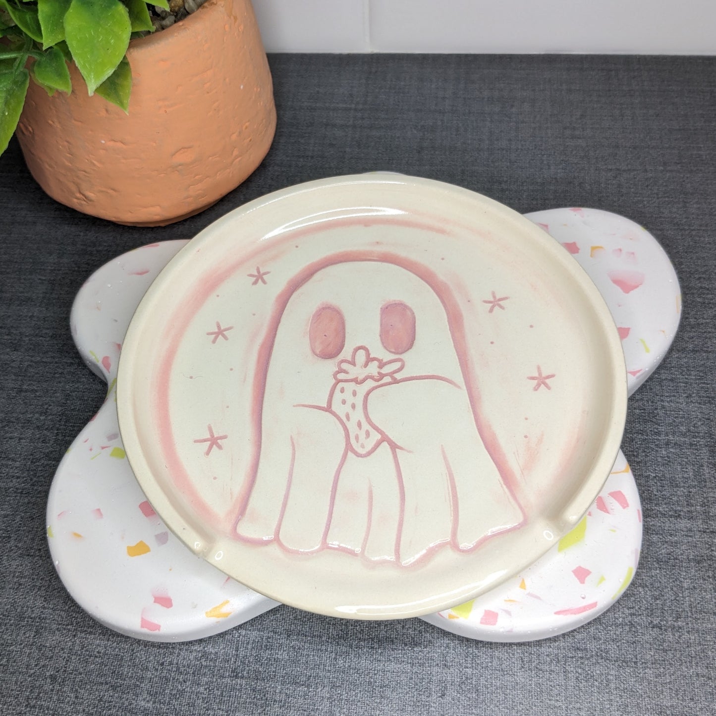 Ghost Holding a Strawberry Spoon Rest