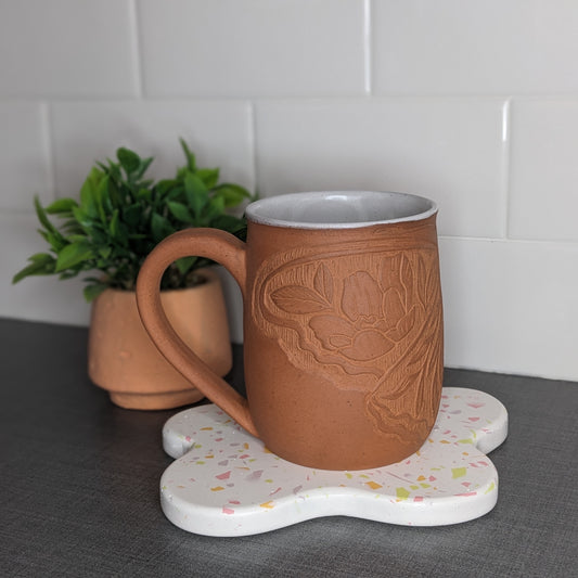 Carved Floral Moth Mug