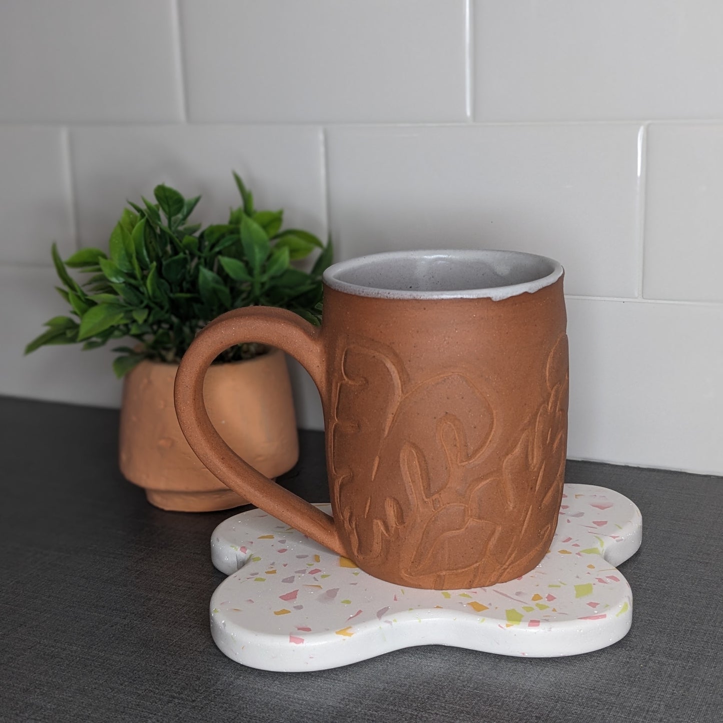 Carved Monstera Mug