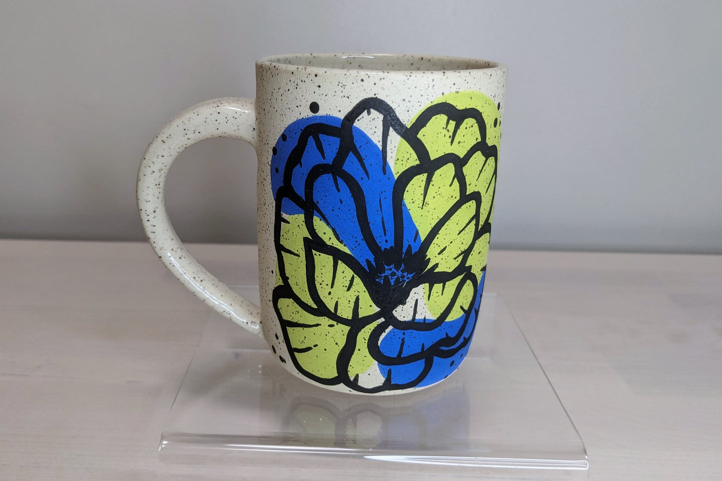 Floral Mug - Green and Blue, 12 oz