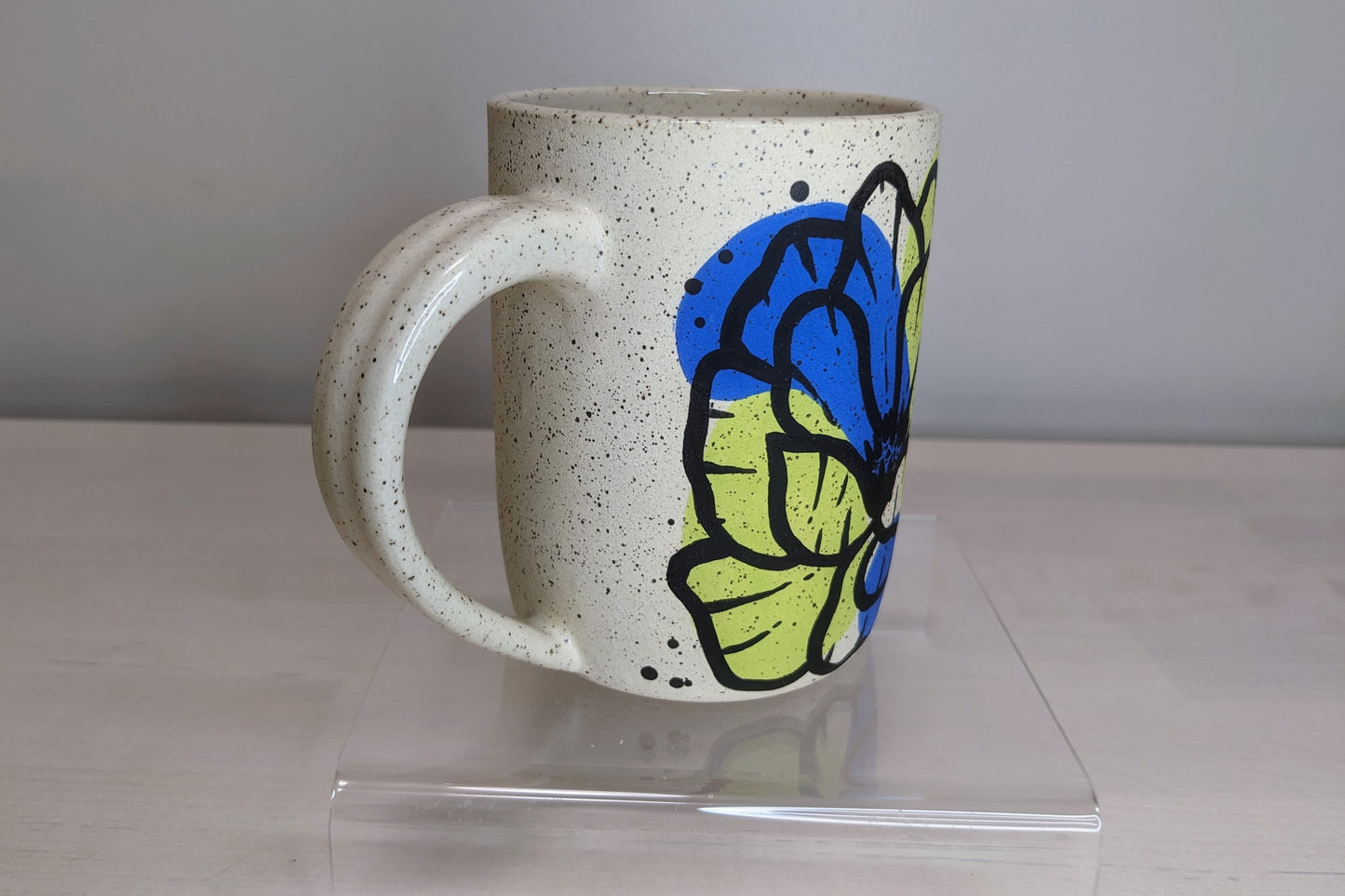 Floral Mug - Green and Blue, 12 oz