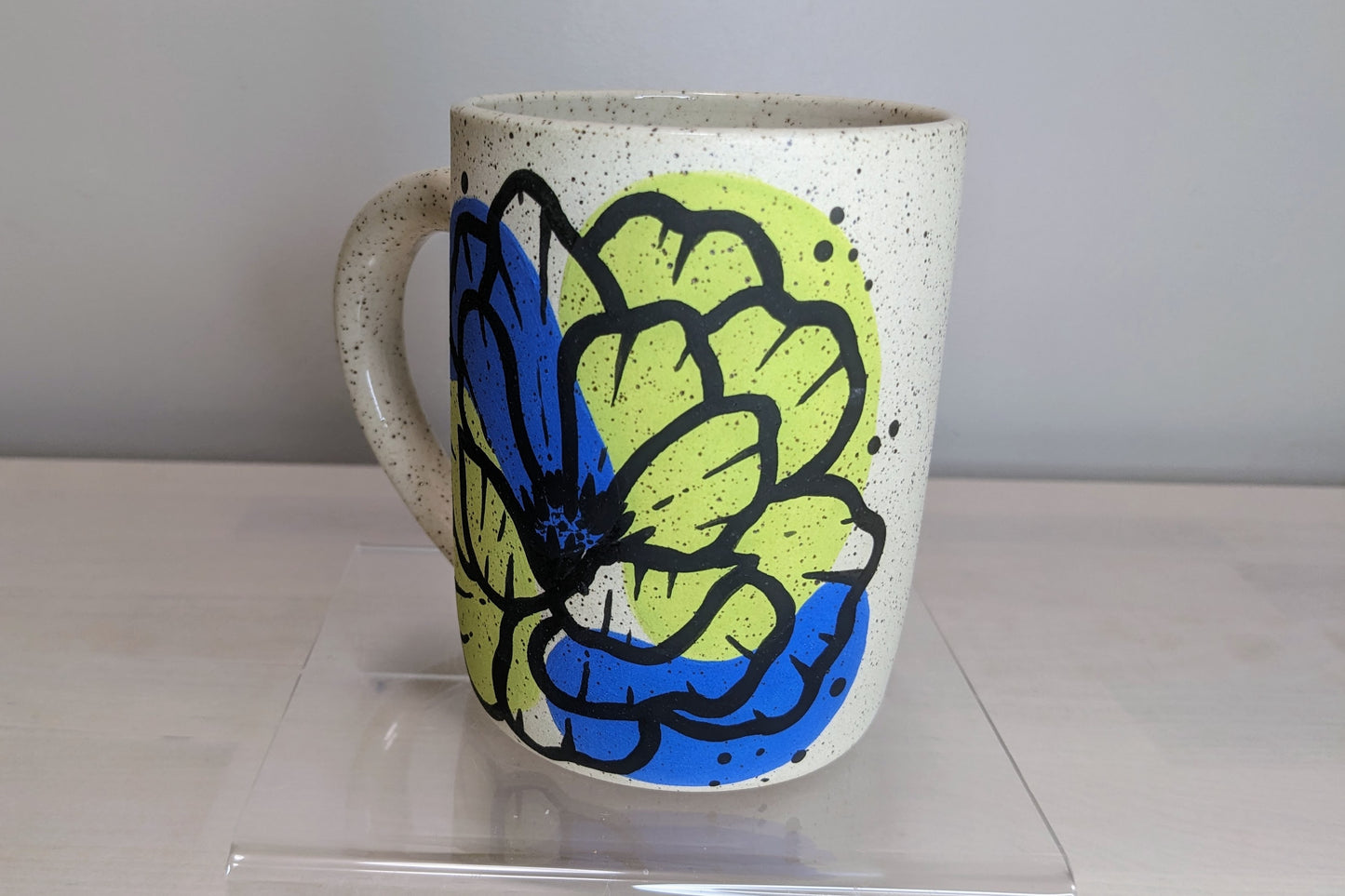 Floral Mug - Green and Blue, 12 oz